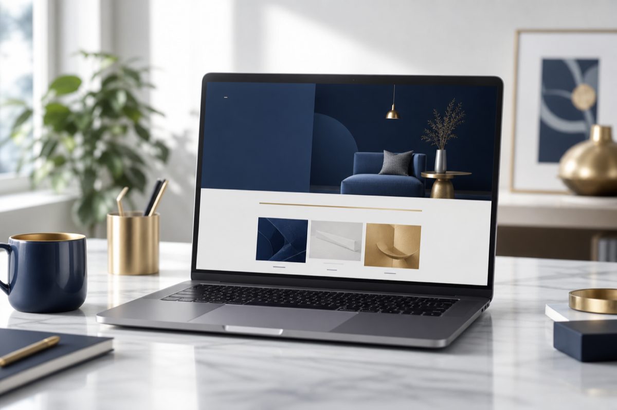 Laptop mit klarem Website-Layout – Symbol für Praxis-Webdesign