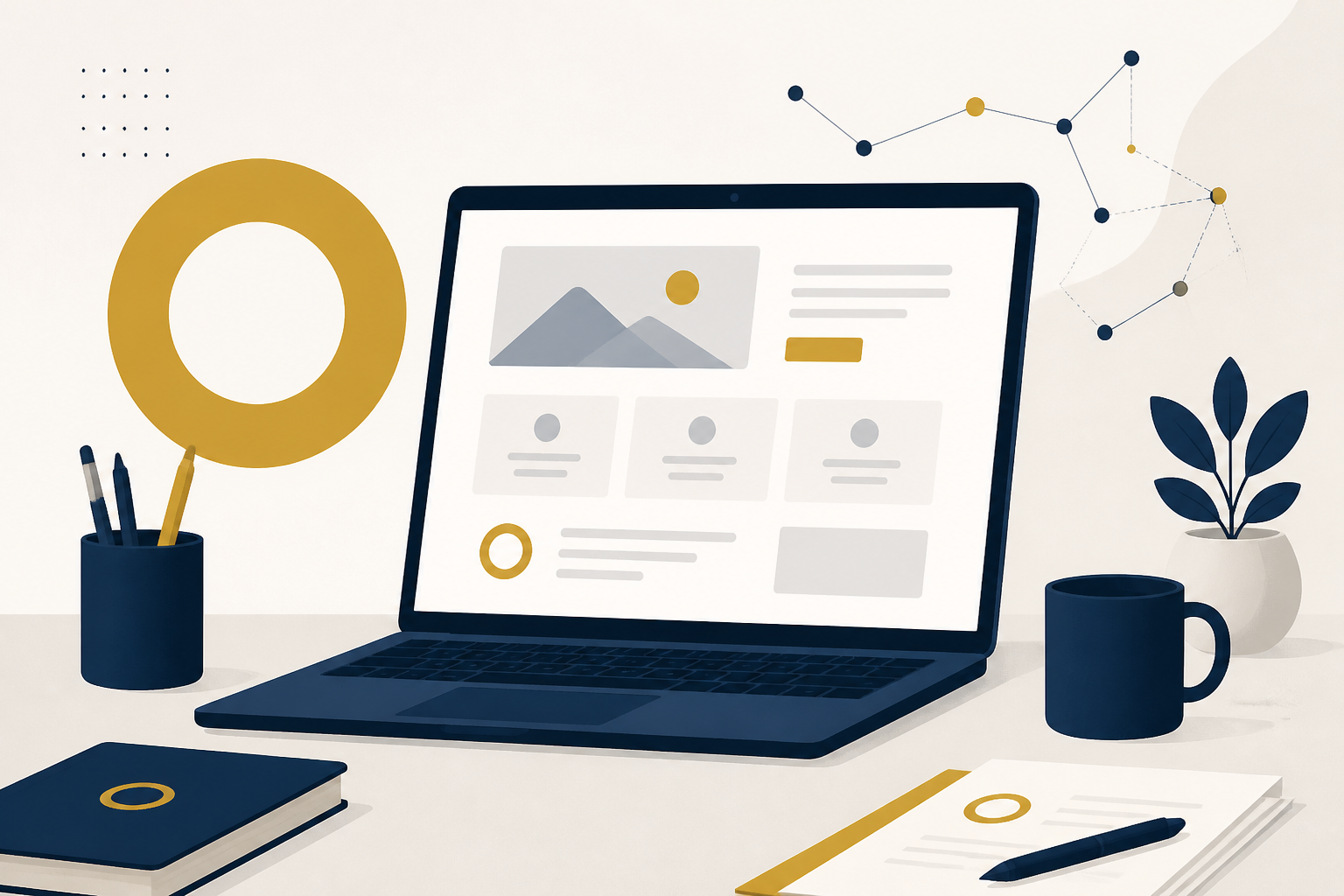 Laptop mit Website-Skizze – Webdesign und KI als Werkzeug, nicht als Autopilot
